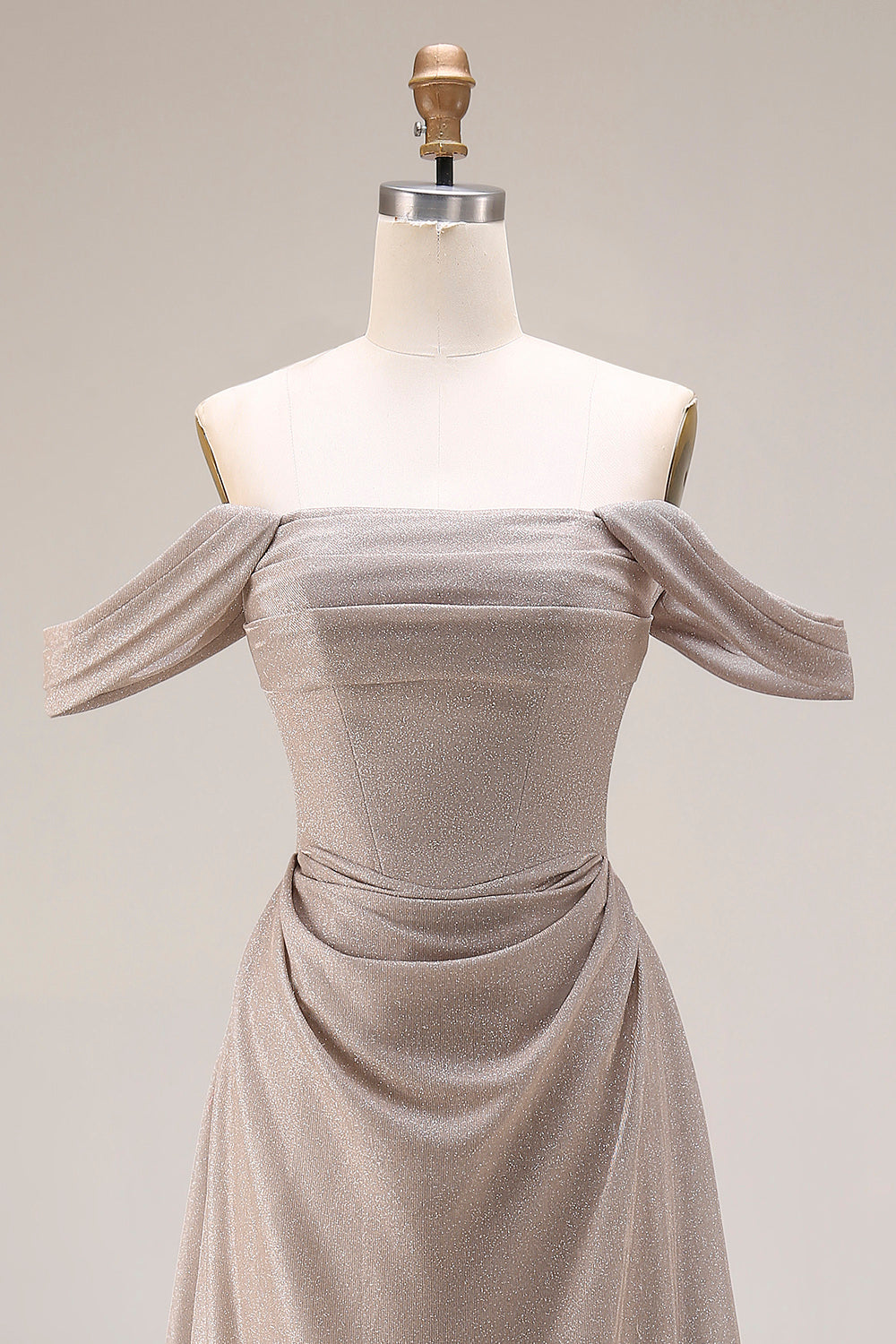 Grey A Line Ruched Off the Shoulder Long Prom Dress