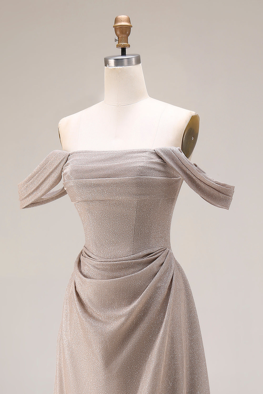 Grey A Line Ruched Off the Shoulder Long Prom Dress