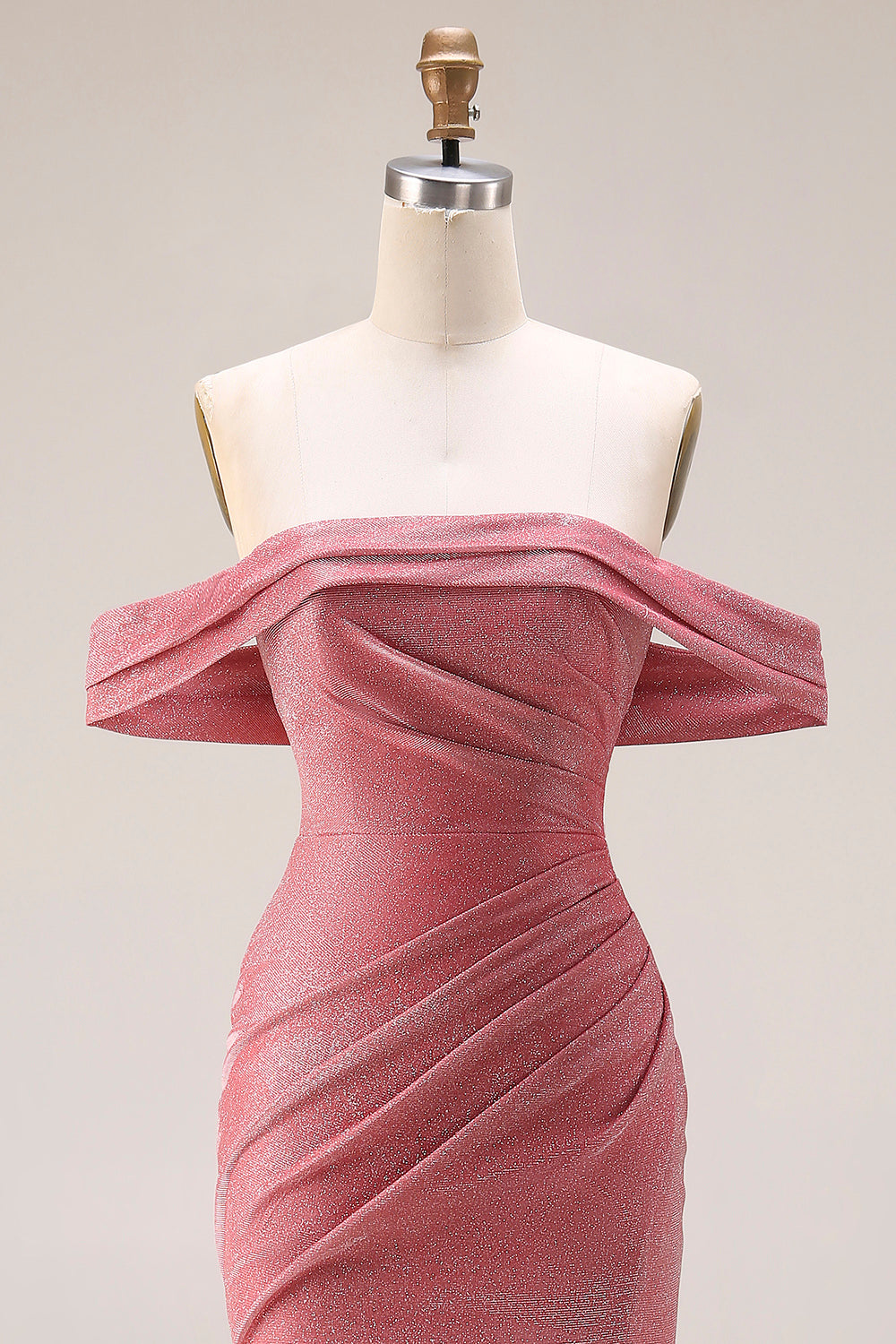 Red Ruched Mermaid Off the Shoulder Long Prom Dress with Slit