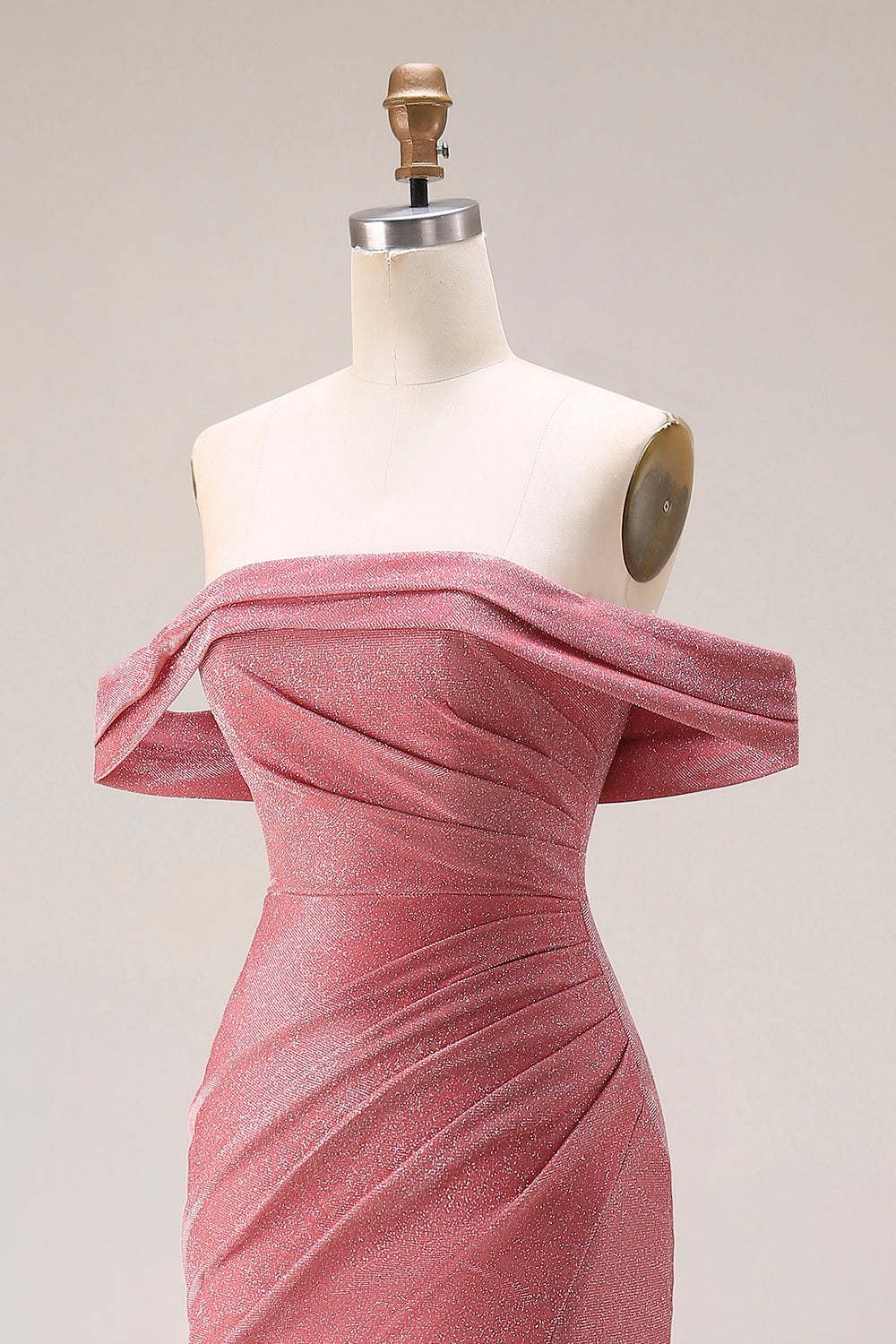 Red Ruched Mermaid Off the Shoulder Long Prom Dress with Slit