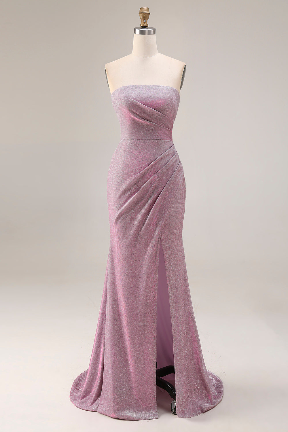 Dusty Plum Strapless Mermaid Glitter Long Prom Dress with Slit