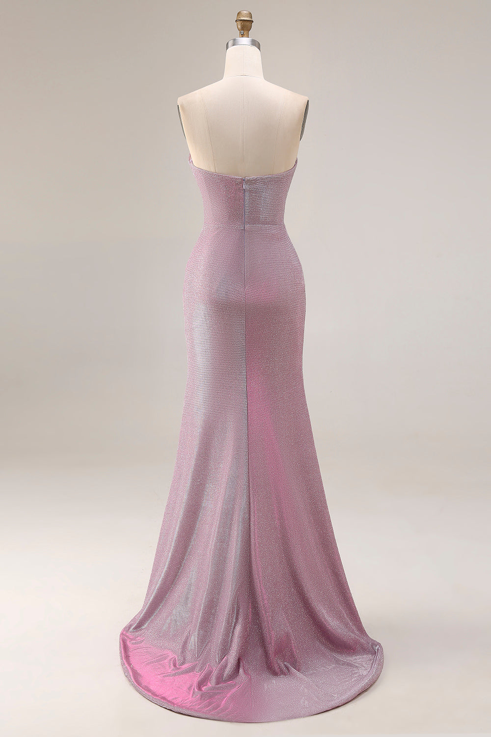 Dusty Plum Strapless Mermaid Glitter Long Prom Dress with Slit