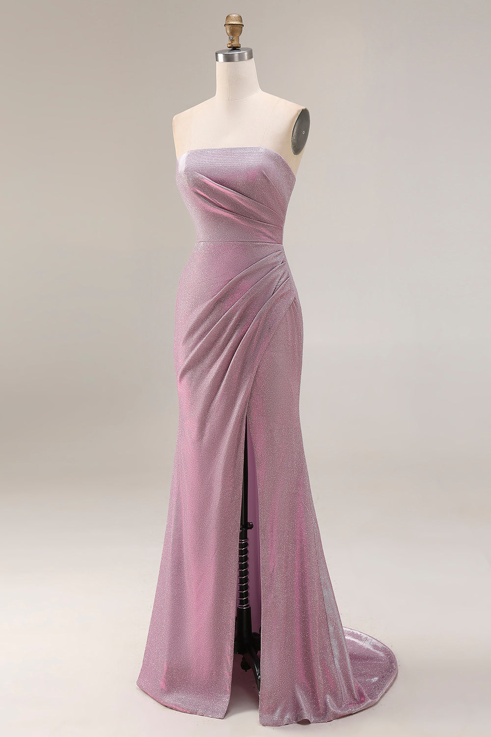 Dusty Plum Strapless Mermaid Glitter Long Prom Dress with Slit