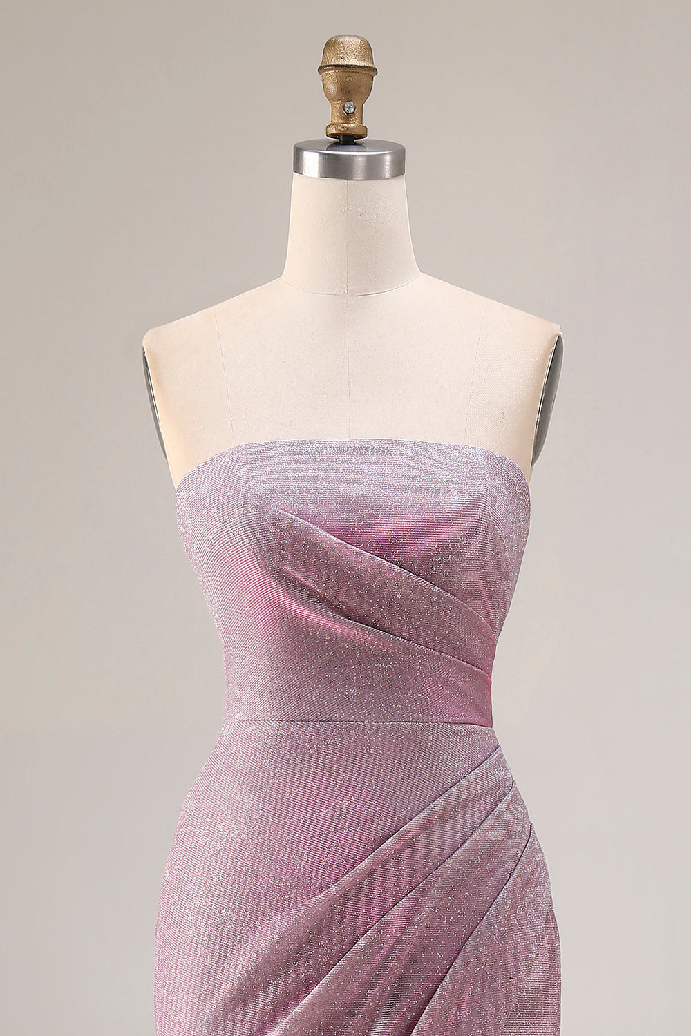 Dusty Plum Strapless Mermaid Glitter Long Prom Dress with Slit