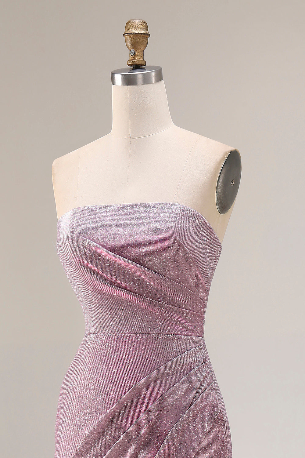 Dusty Plum Strapless Mermaid Glitter Long Prom Dress with Slit