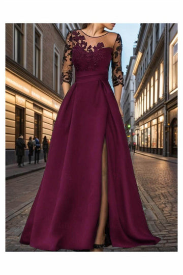 A-Line Sweep-Brush Train Satin Prom Dress CS0456