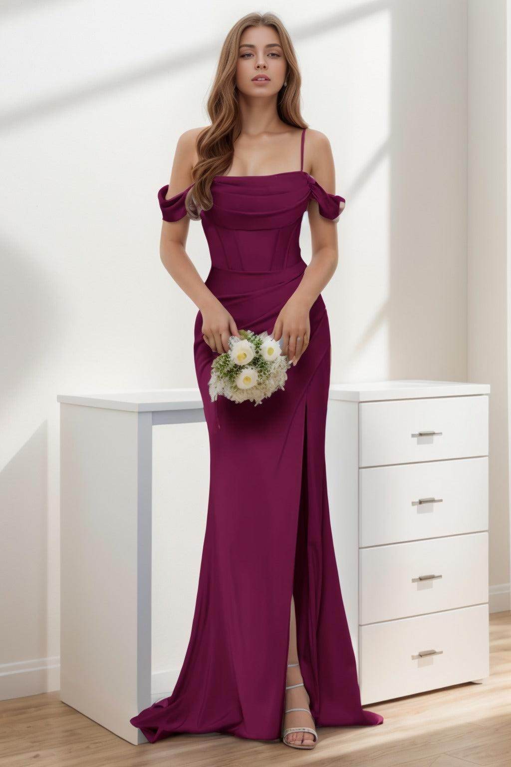 Trumpet-Mermaid Sweep-Brush Train Silk-Like Prom Dress CS0399