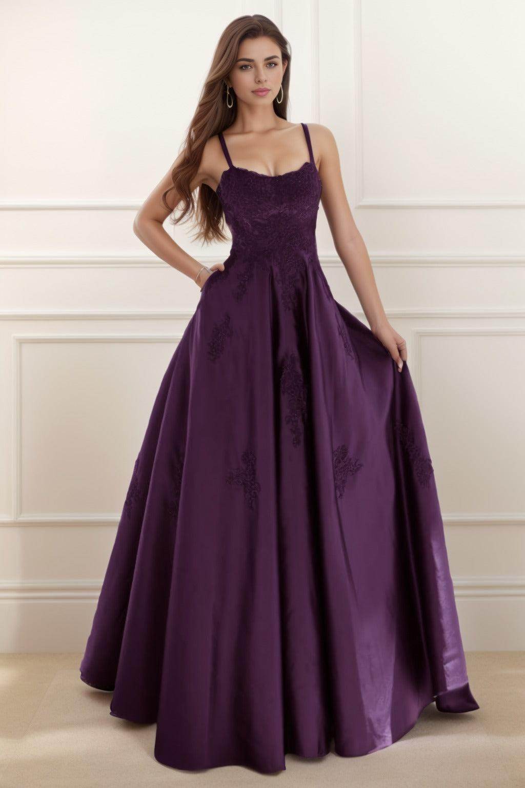 A-Line Floor Length Satin Prom Dress CS0458