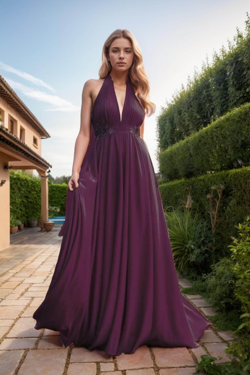 A-Line Sweep-Brush Train Chiffon Prom Dress CS0457