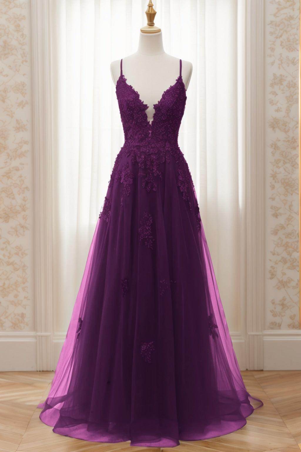 A-Line Sweep-Brush Train Tulle Prom Dress CS0463