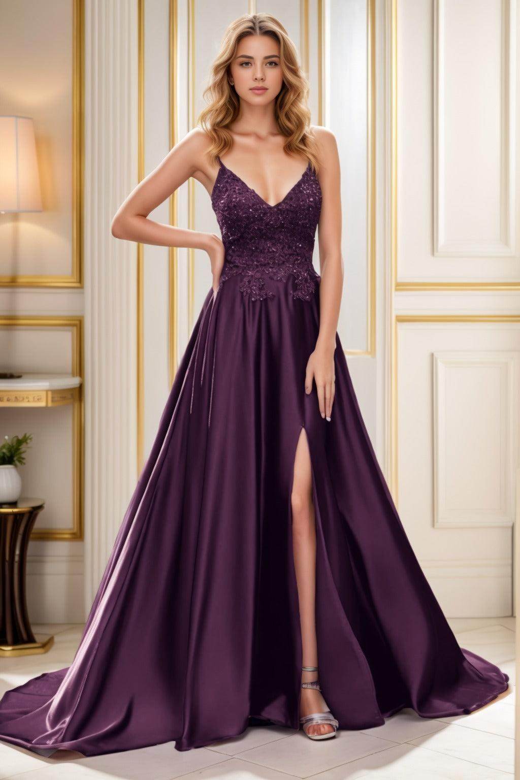 A-Line Court Train Satin Prom Dress CS0460