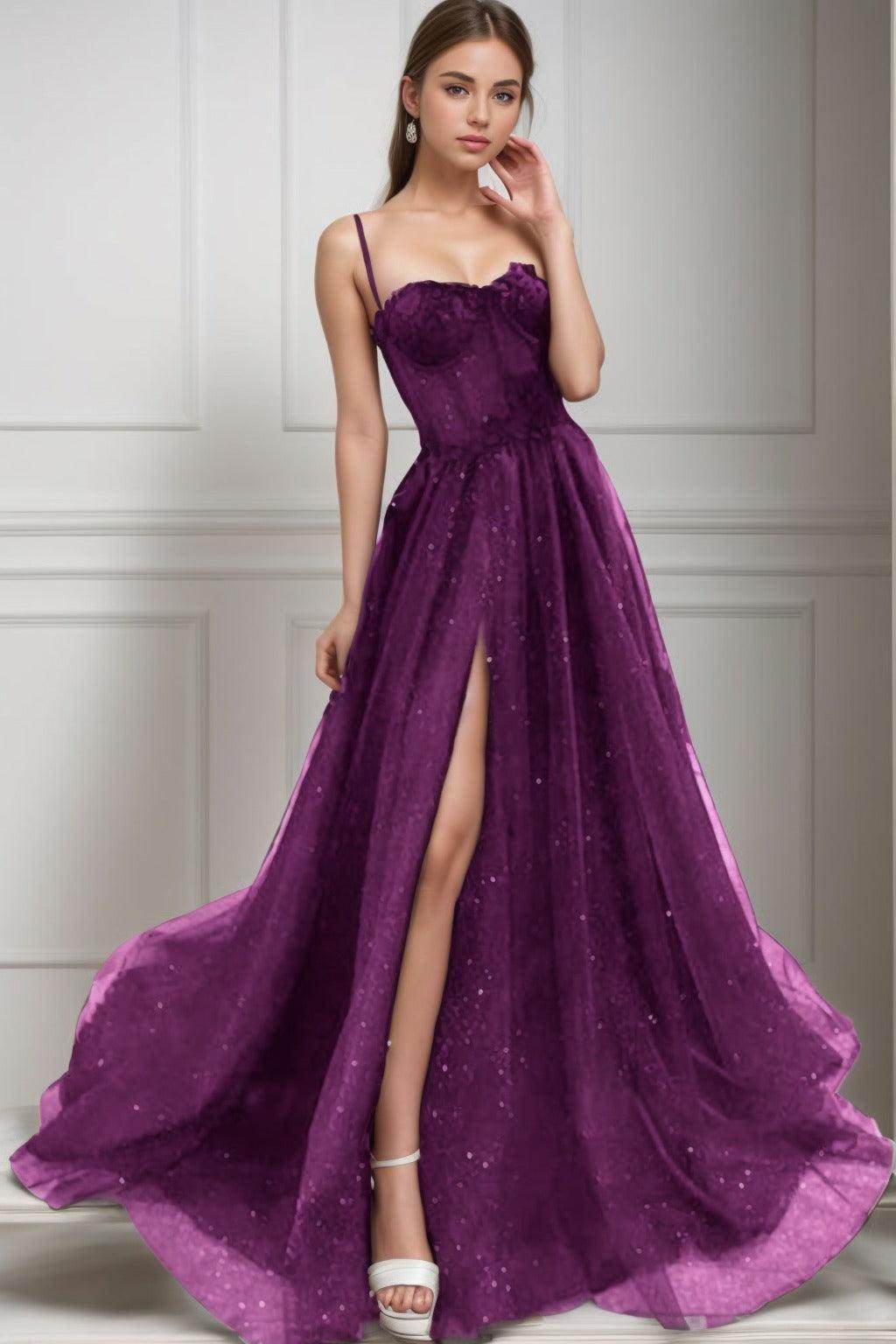 A-Line Sweep-Brush Train Tulle Prom Dress CS0439