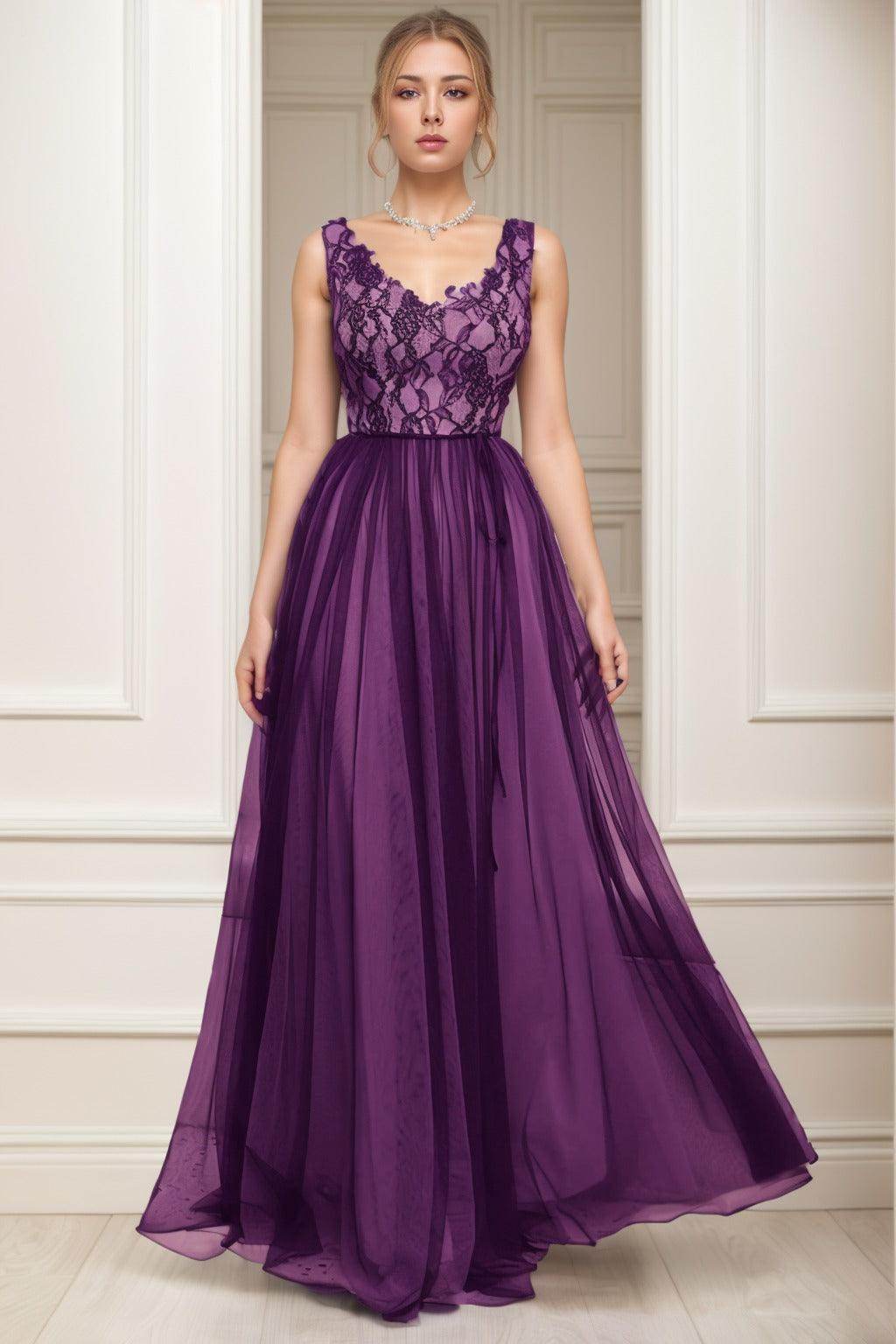 A-Line Sweep-Brush Train Tulle Prom Dress CS0466