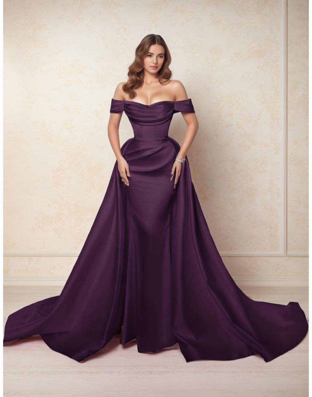 A-Line Chapel Train Satin Prom Dress CS0416