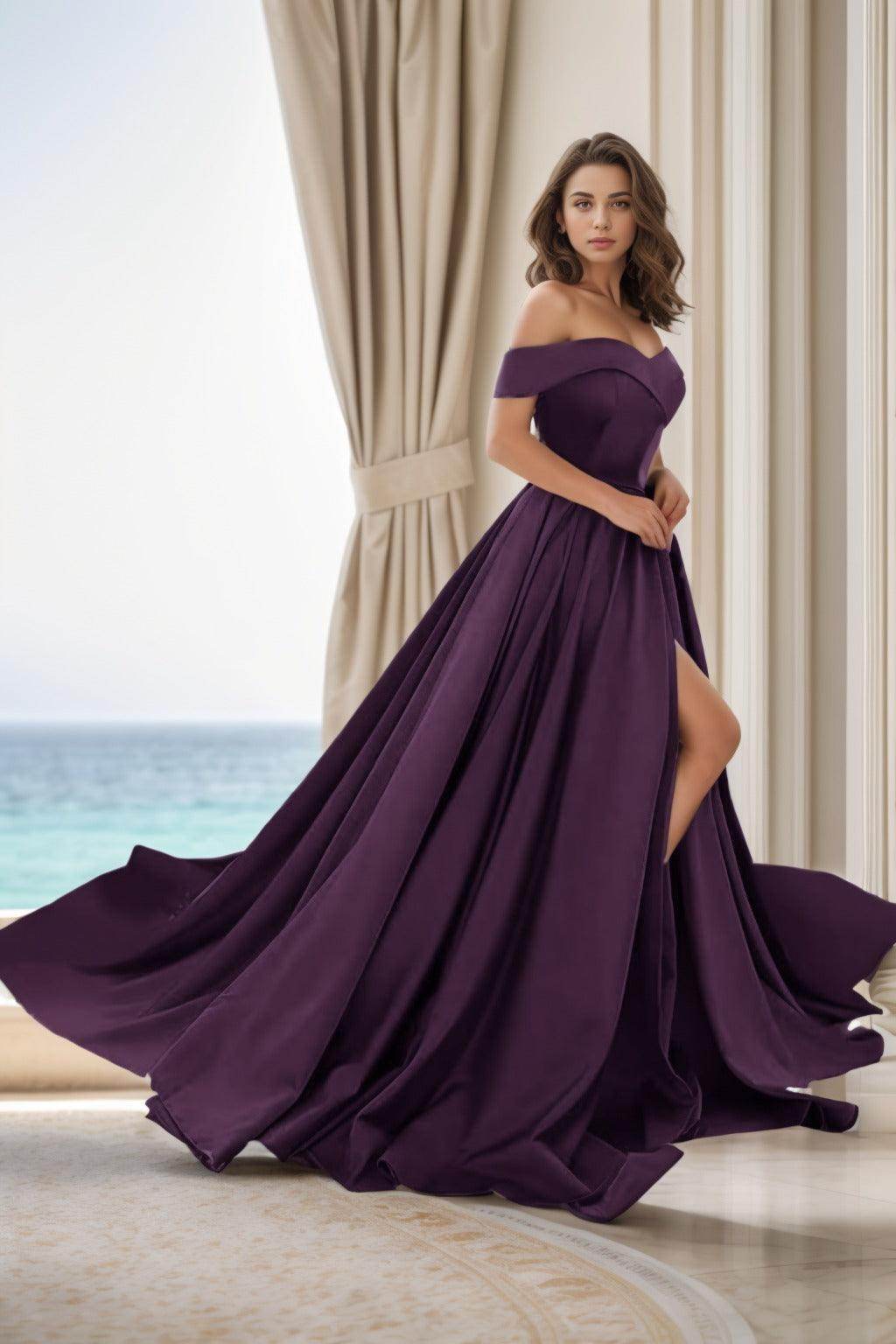 A-Line Court Train Satin Prom Dress CS0405