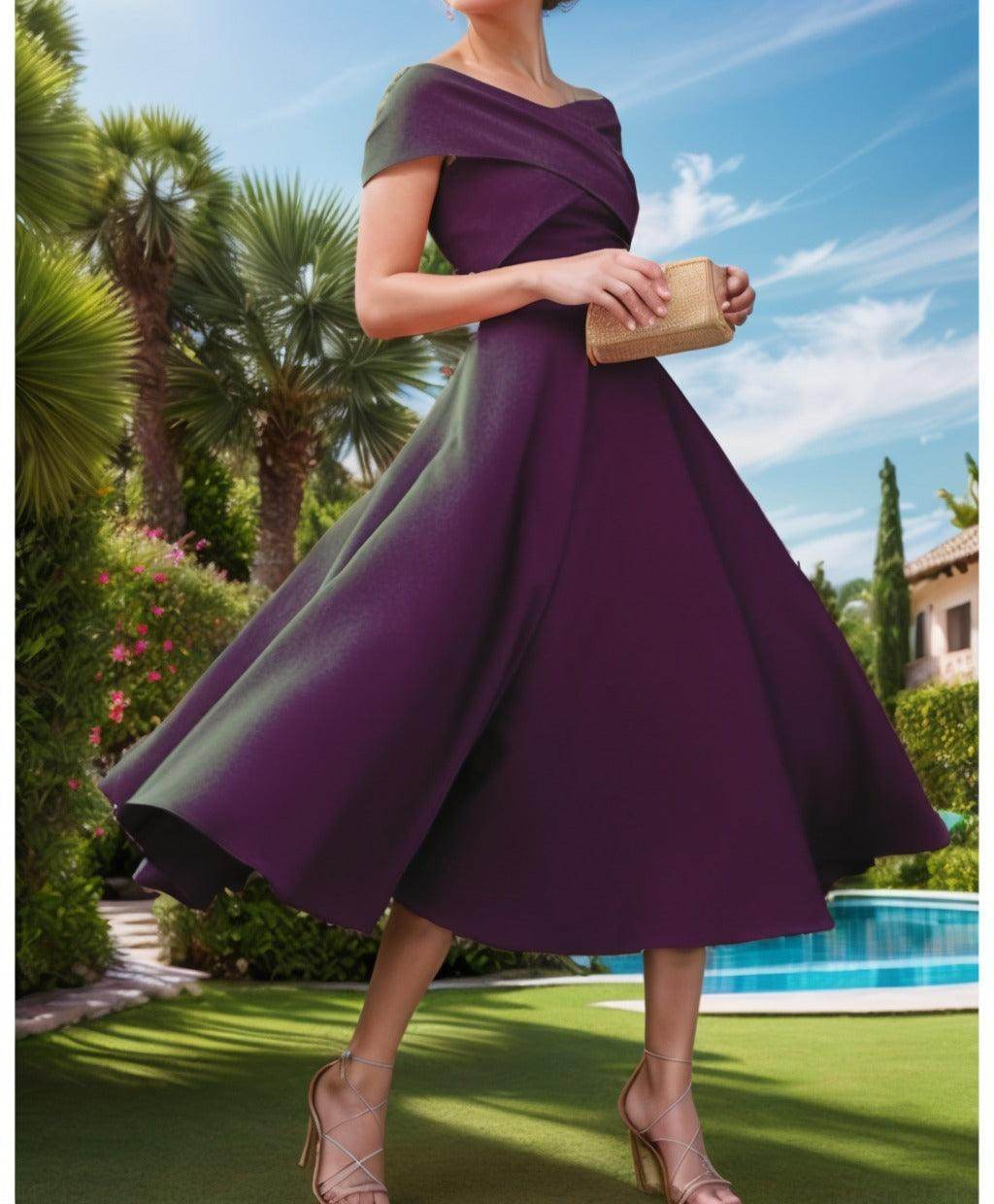 A-Line Tea Length Satin Prom Dress CS0455