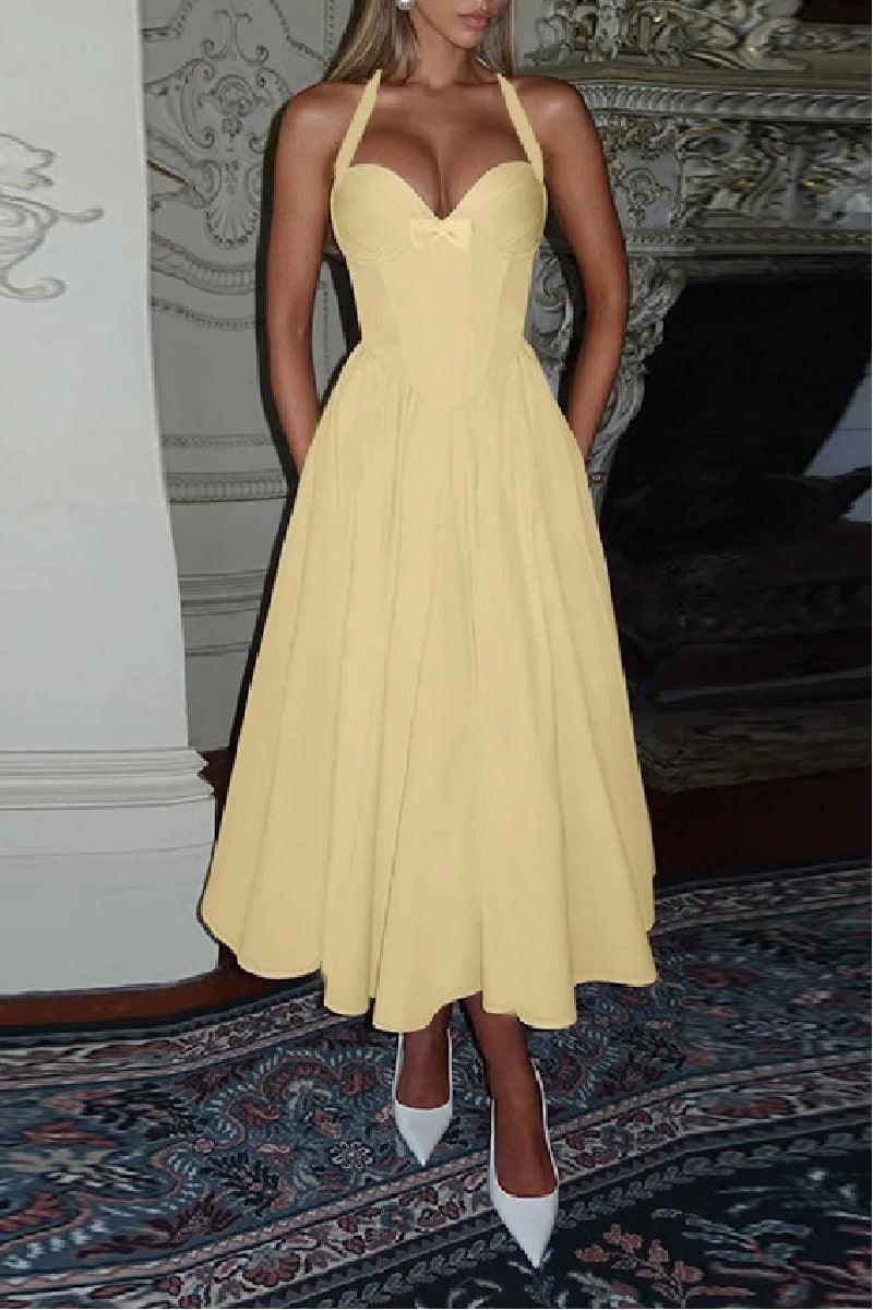 A-Line Tea Length Satin Wedding Guest Dress 973789759252