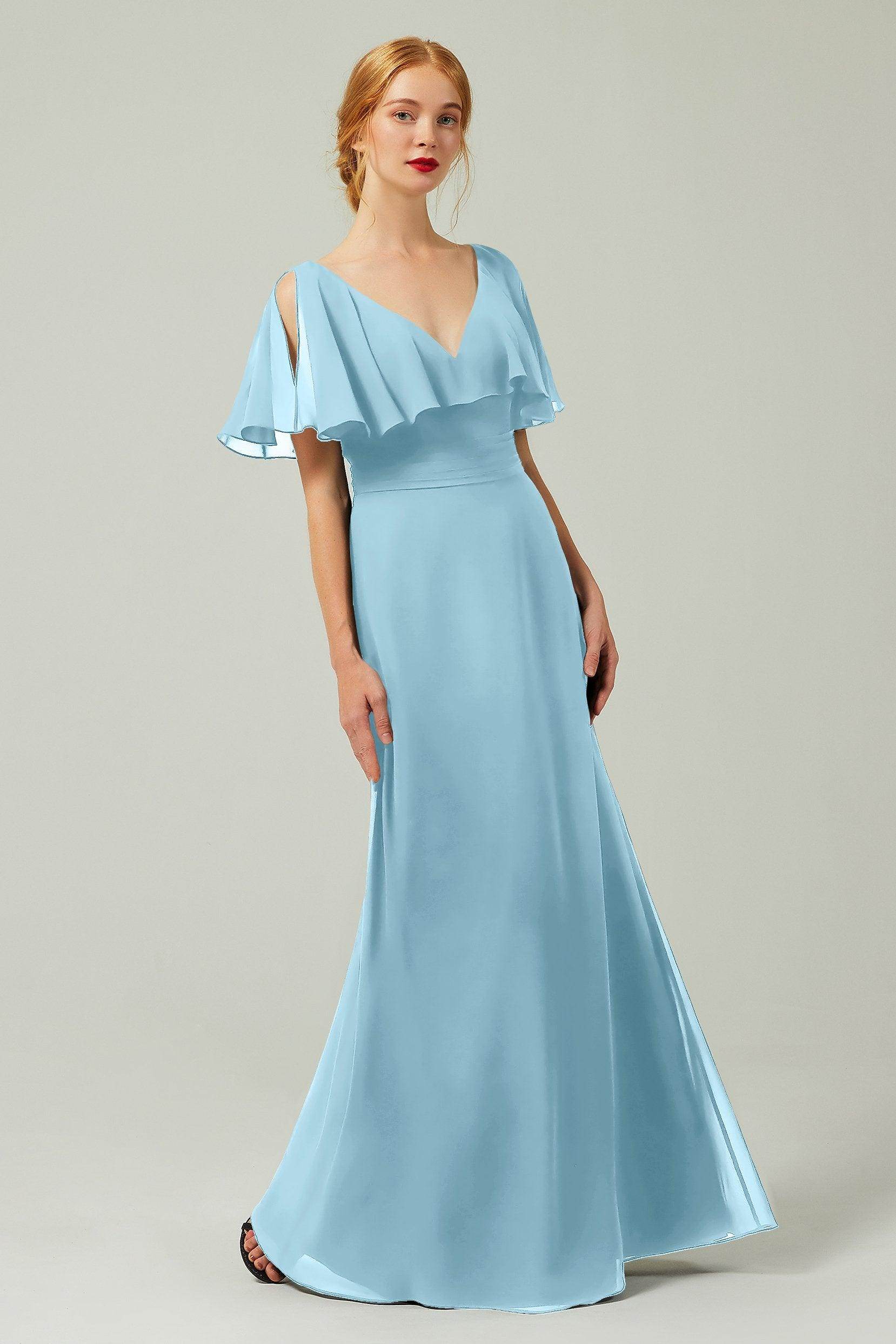 Sheath-Column Floor Length Chiffon Bridesmaid Dress Formal Dresses CB0341