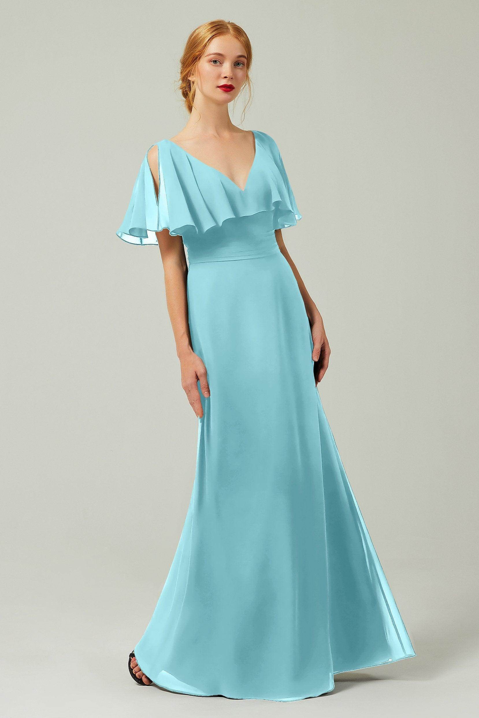 Sheath-Column Floor Length Chiffon Bridesmaid Dress Formal Dresses CB0341