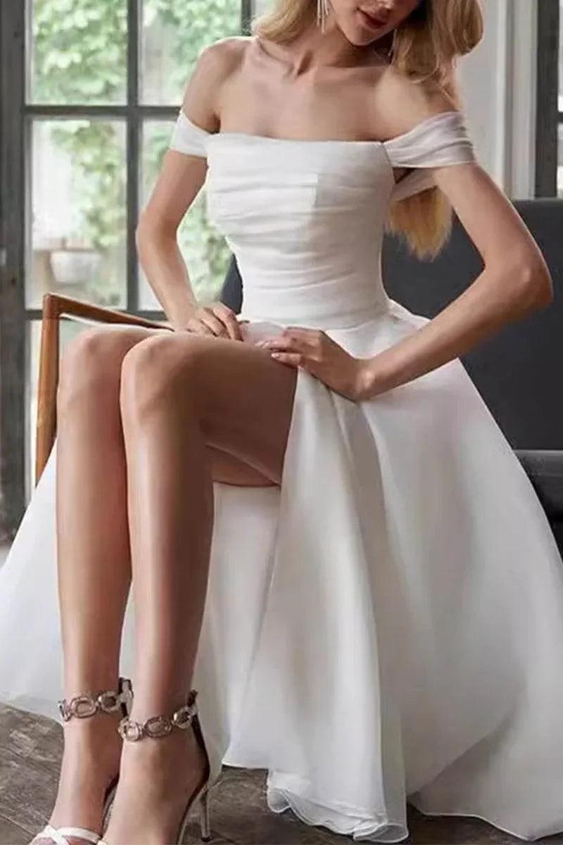 A-Line Tea Length Organza Little White Dress 100046