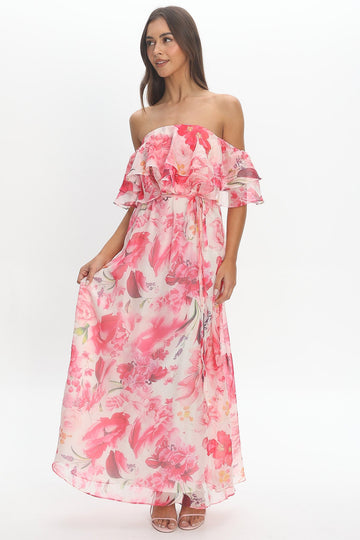 Nanjing Ruffle Maxi Dress Pink