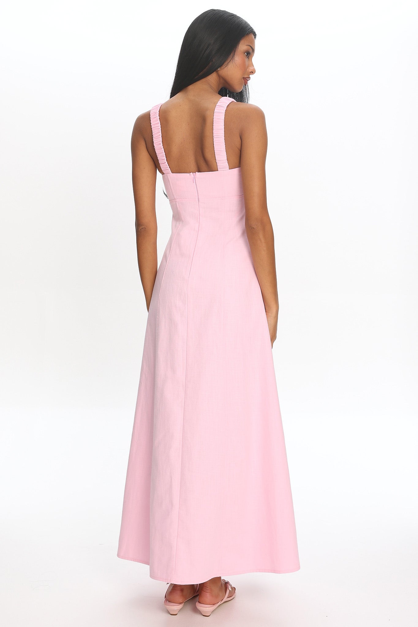 Petrichor Ruched Bust Maxi Dress Light Pink