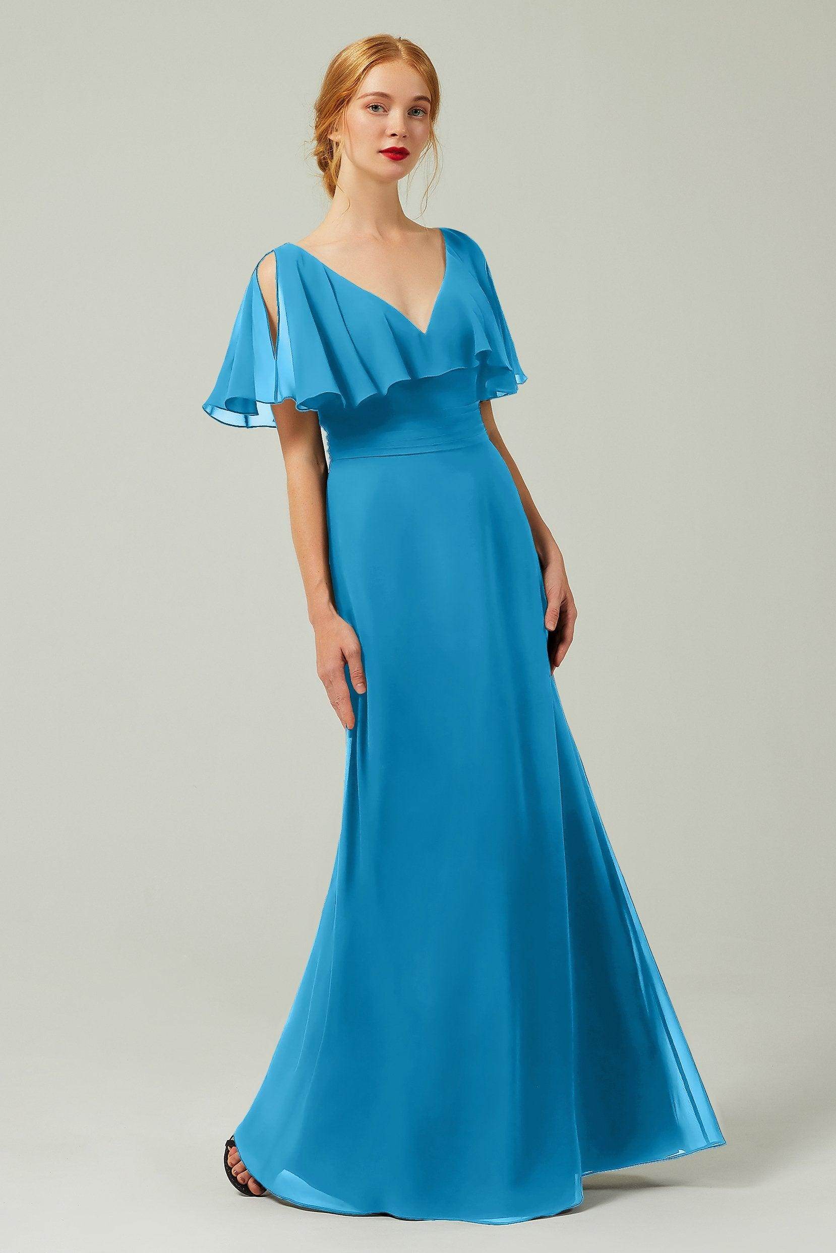 Sheath-Column Floor Length Chiffon Bridesmaid Dress Formal Dresses CB0341