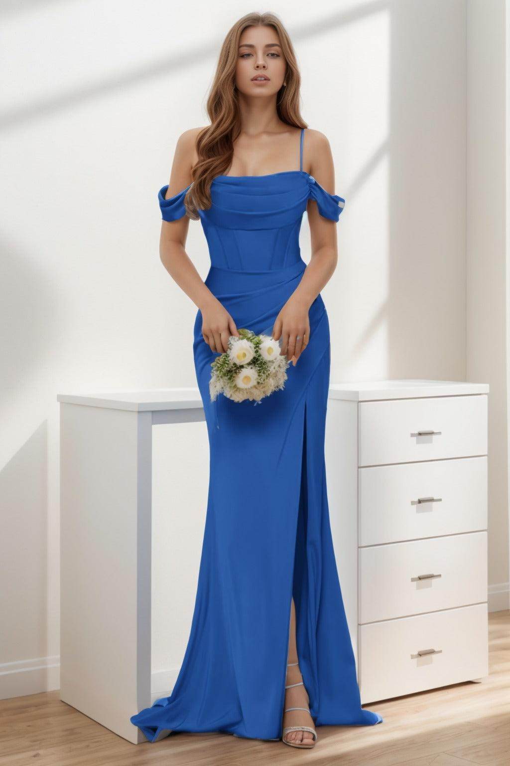 Trumpet-Mermaid Sweep-Brush Train Silk-Like Prom Dress CS0399