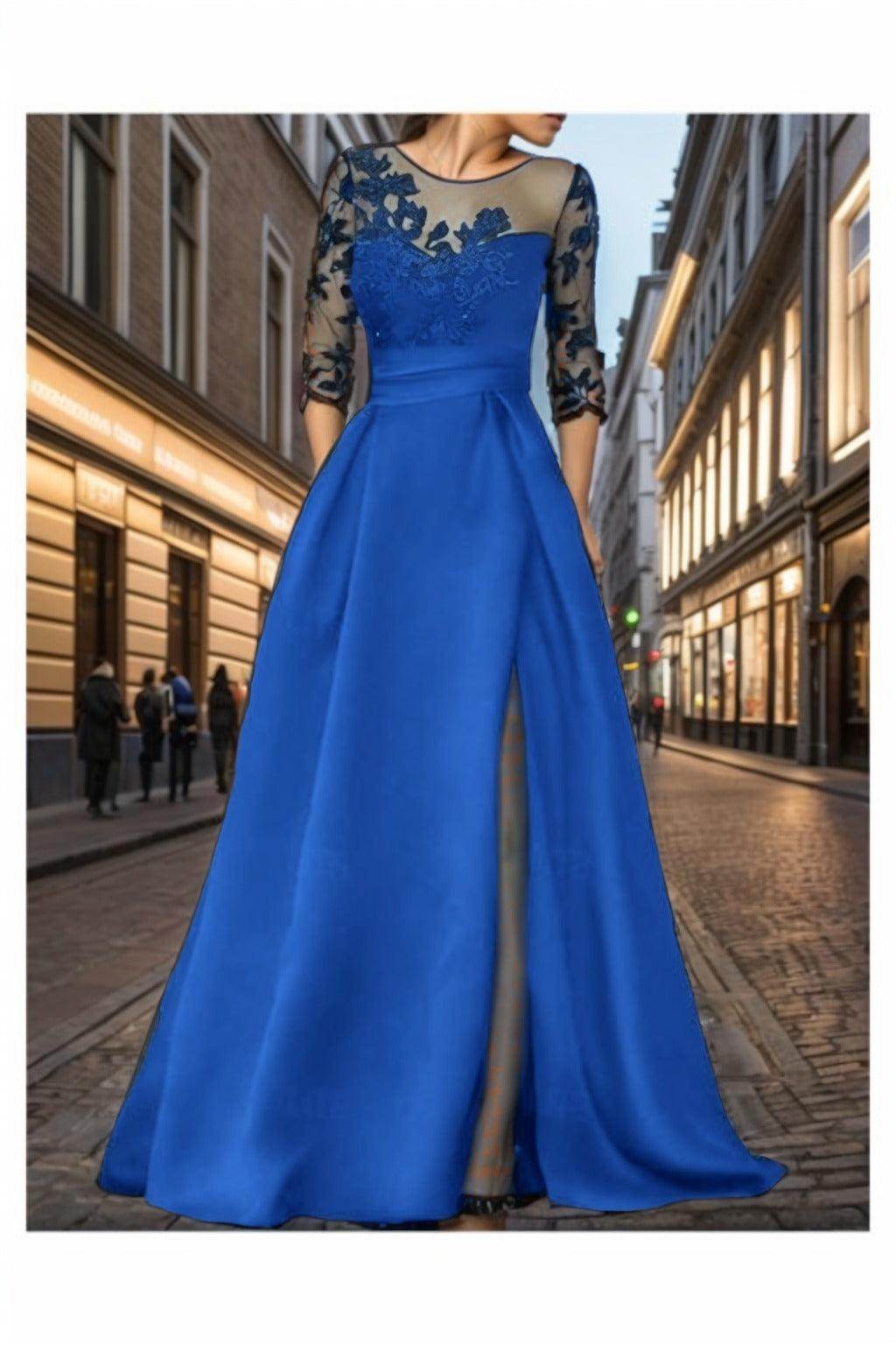 A-Line Sweep-Brush Train Satin Prom Dress CS0456