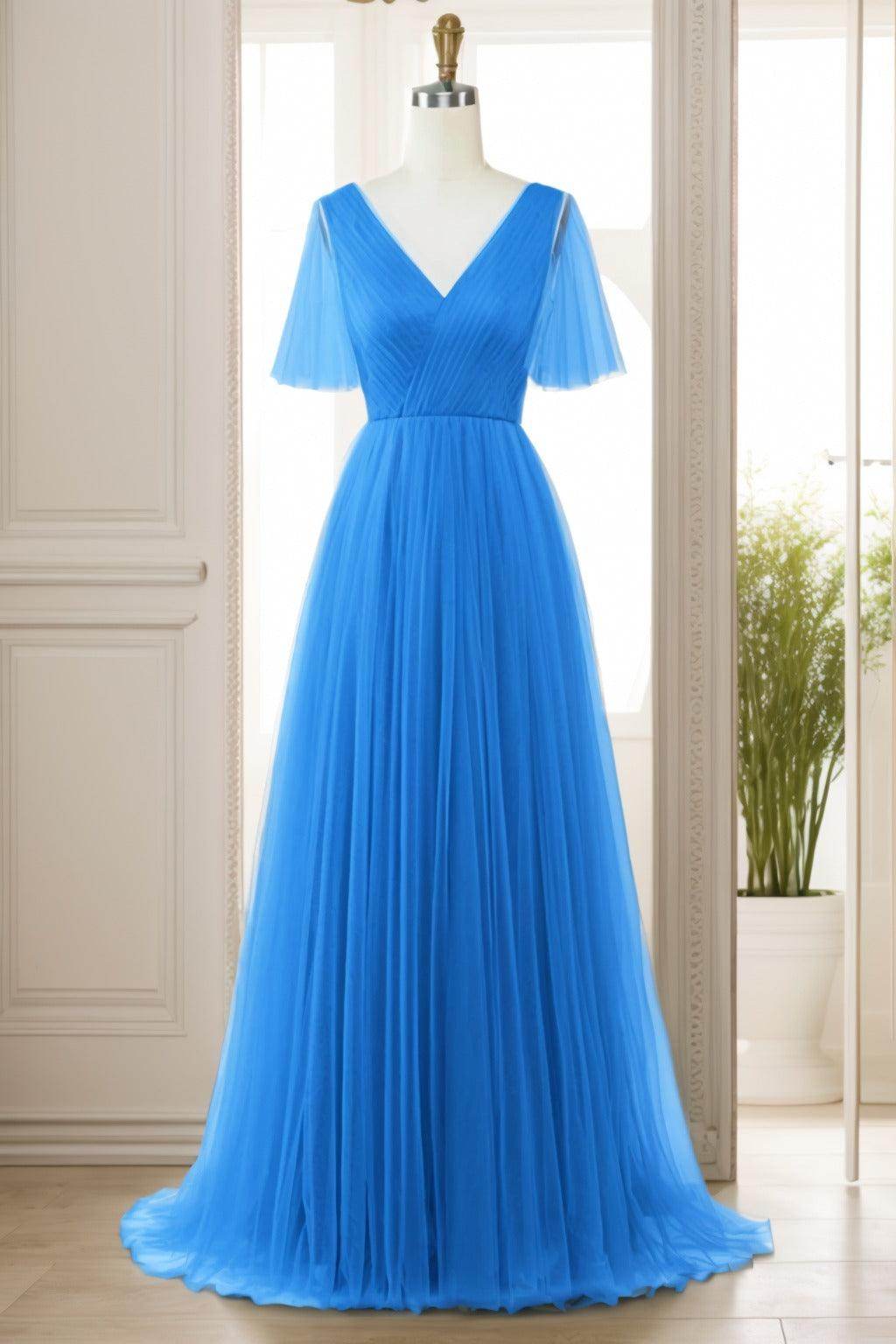 A-Line Sweep-Brush Train Tulle Prom Dress CS0472