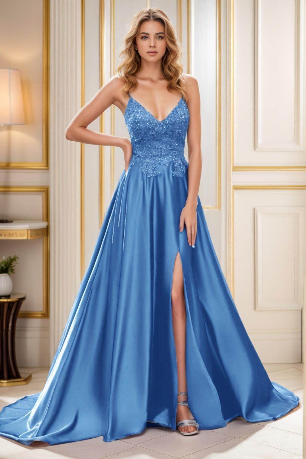 A-Line Court Train Satin Prom Dress CS0460
