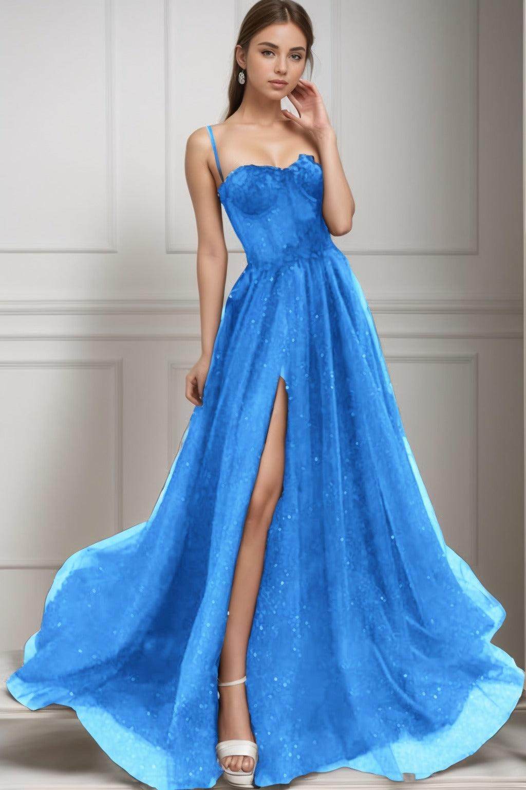 A-Line Sweep-Brush Train Tulle Prom Dress CS0439