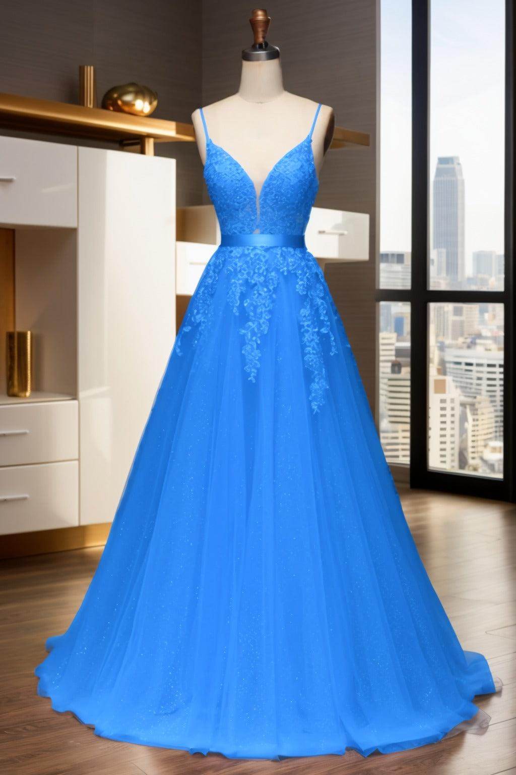 A-Line Sweep-Brush Train Tulle Prom Dress CS0464