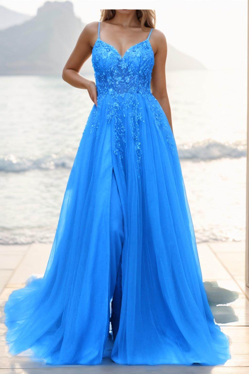 A-line Sweep-Brush Train Tulle Prom Dress CS0402