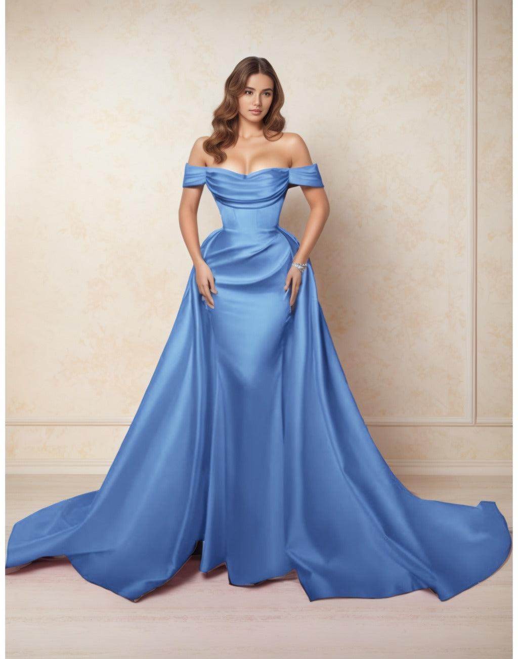 A-Line Chapel Train Satin Prom Dress CS0416