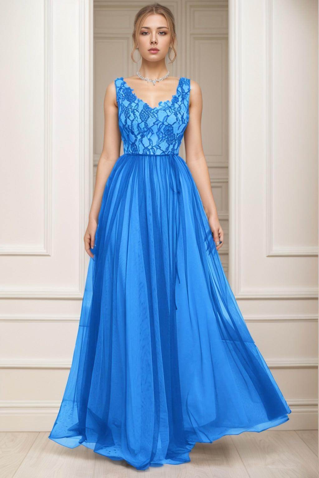A-Line Sweep-Brush Train Tulle Prom Dress CS0466