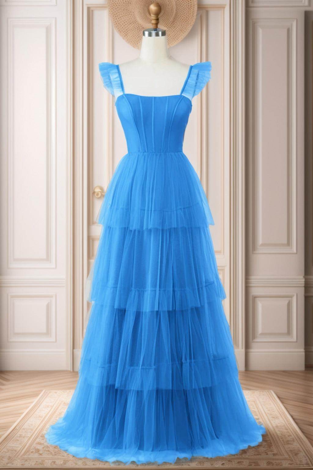 A-Line Sweep-Brush Train Tulle Prom Dress CS0471