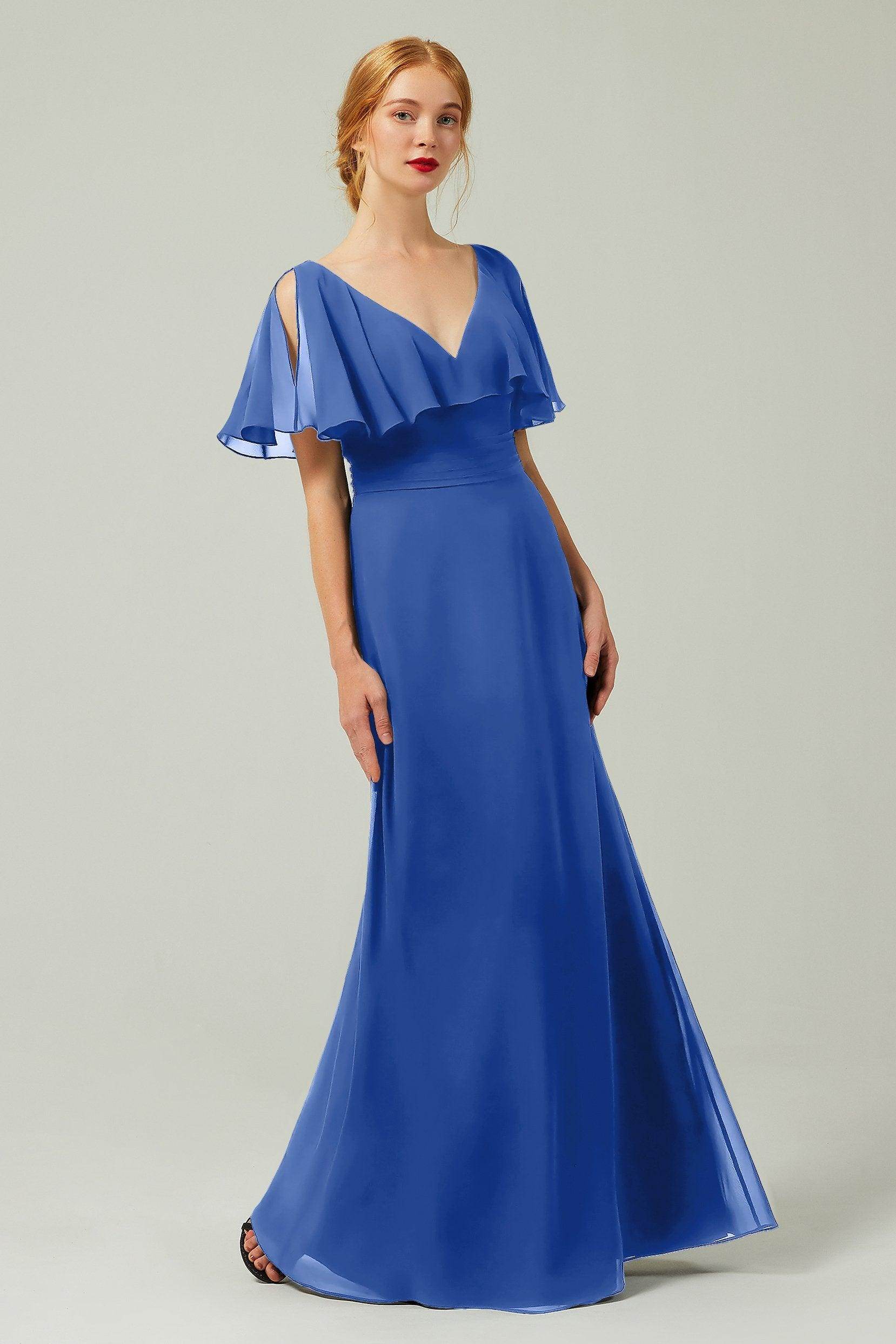 Sheath-Column Floor Length Chiffon Bridesmaid Dress Formal Dresses CB0341