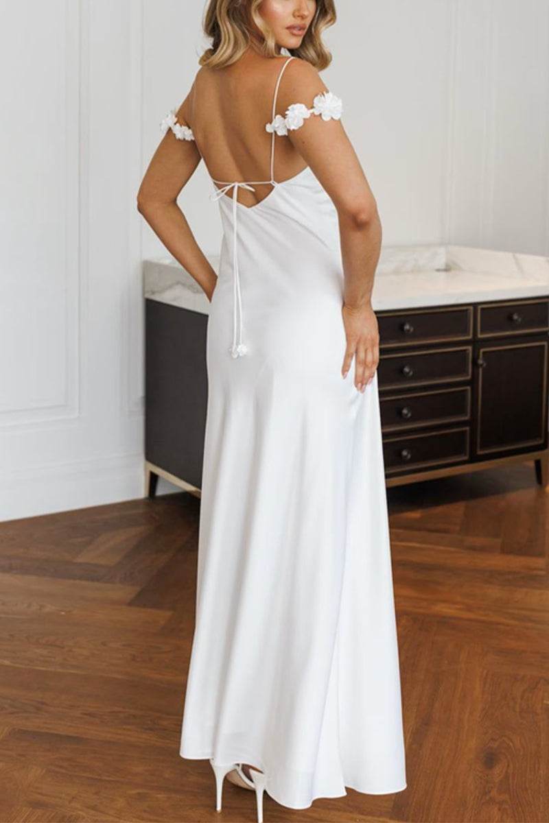 Sheath-Column Ankle Length Satin Little White Dress 100028