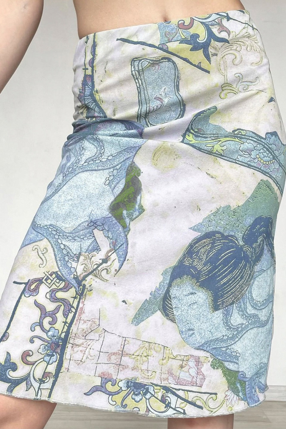 Abstract Print Mesh Bodycon Skirt