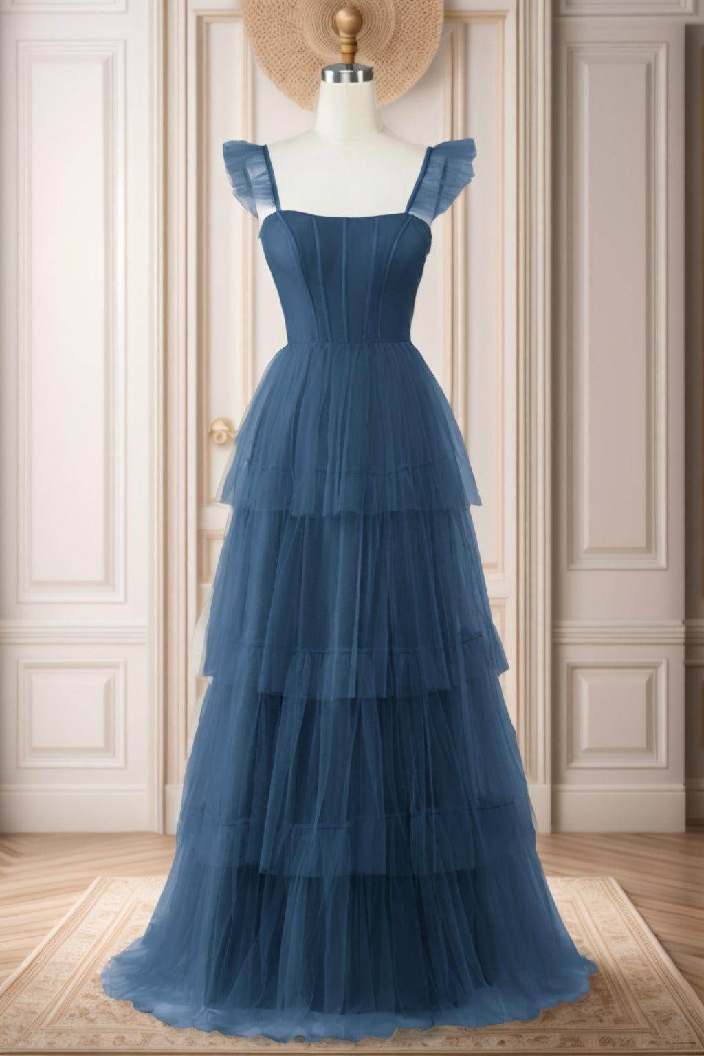 A-Line Sweep-Brush Train Tulle Prom Dress CS0471