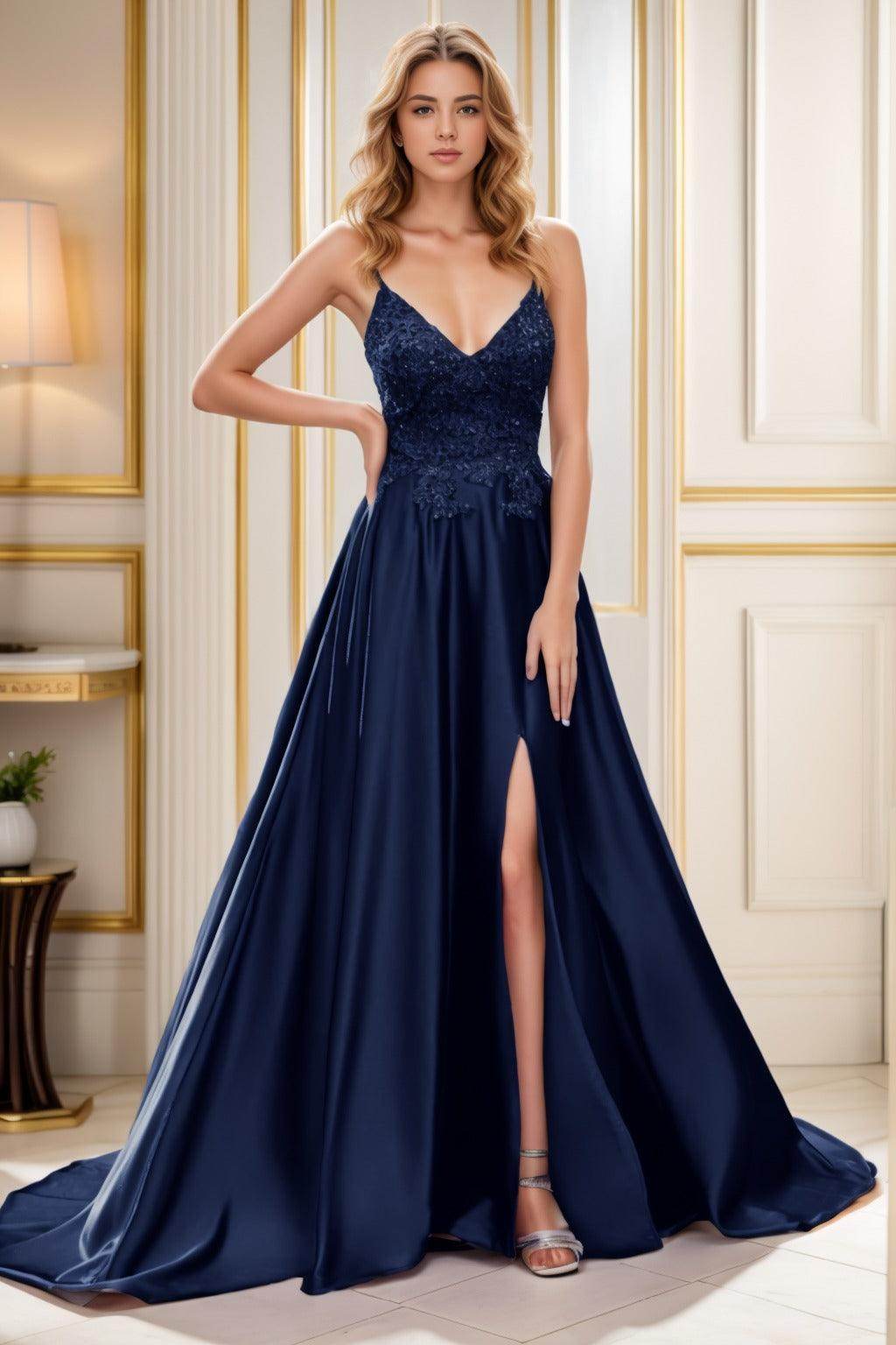 A-Line Court Train Satin Prom Dress CS0460
