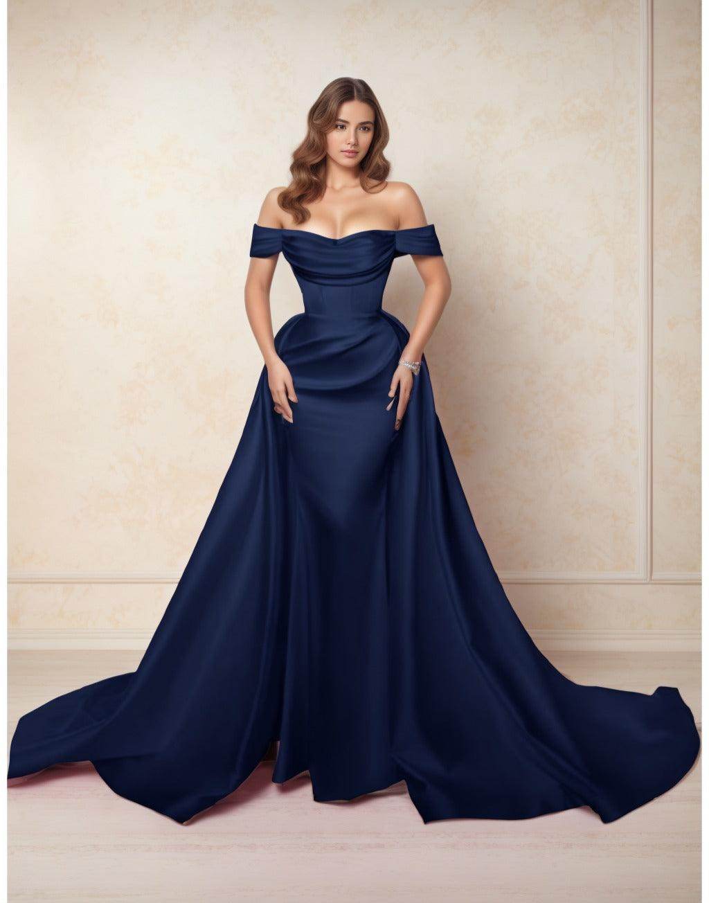 A-Line Chapel Train Satin Prom Dress CS0416
