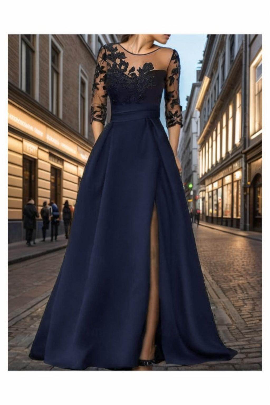 A-Line Sweep-Brush Train Satin Prom Dress CS0456