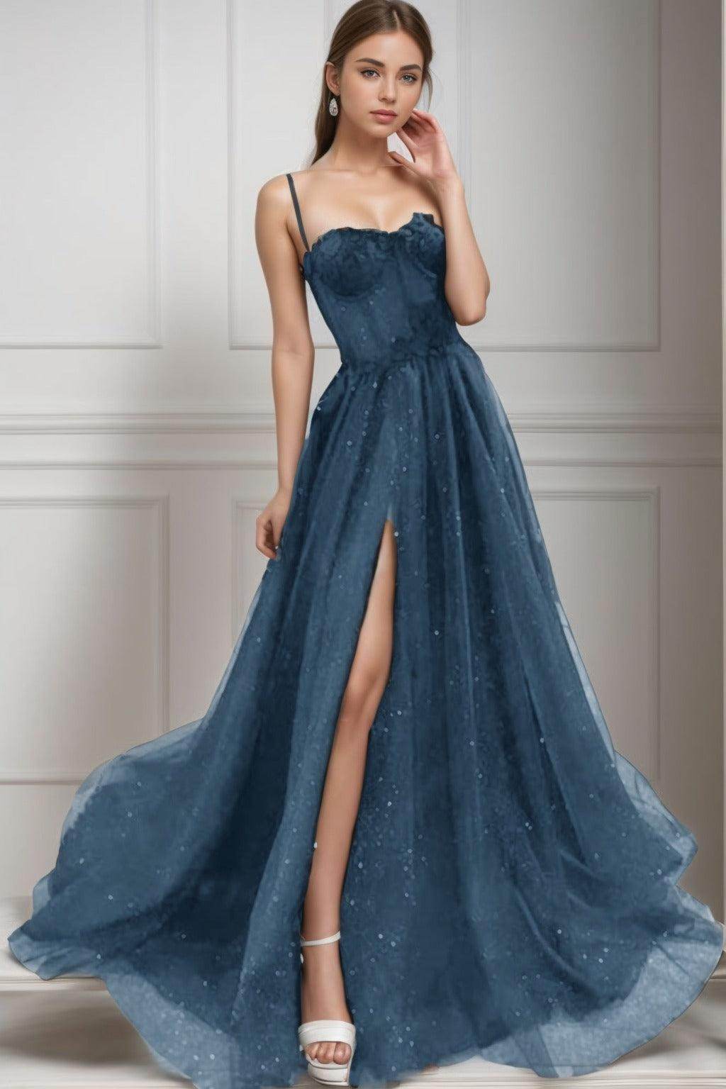 A-Line Sweep-Brush Train Tulle Prom Dress CS0439