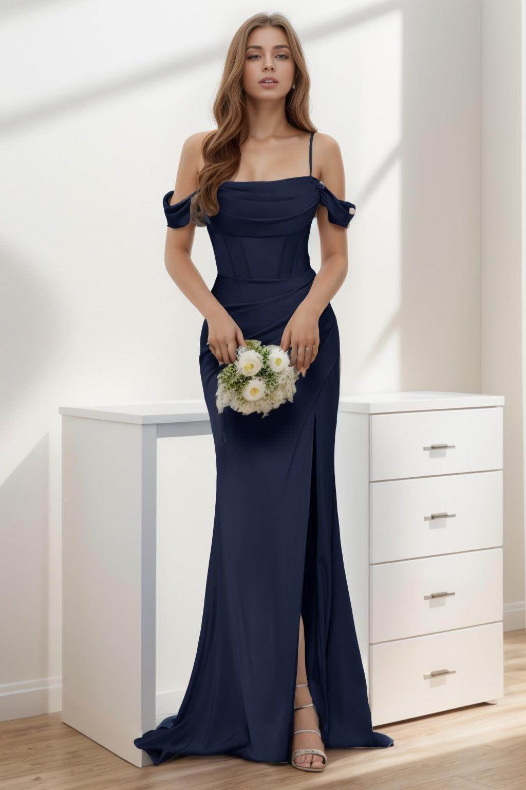 Trumpet-Mermaid Sweep-Brush Train Silk-Like Prom Dress CS0399