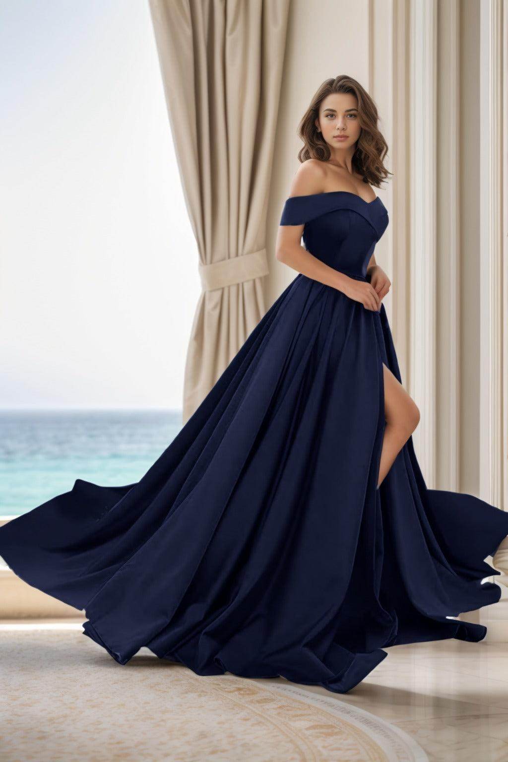 A-Line Court Train Satin Prom Dress CS0405