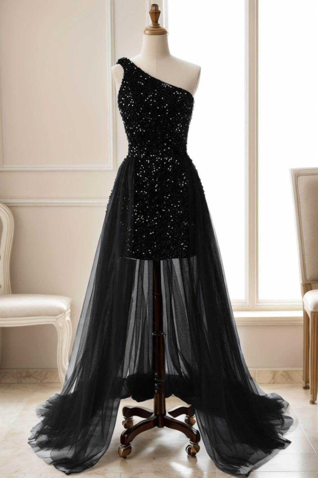 Sheath-Column Sweep-Brush Train Sequined Prom Dress CS0467
