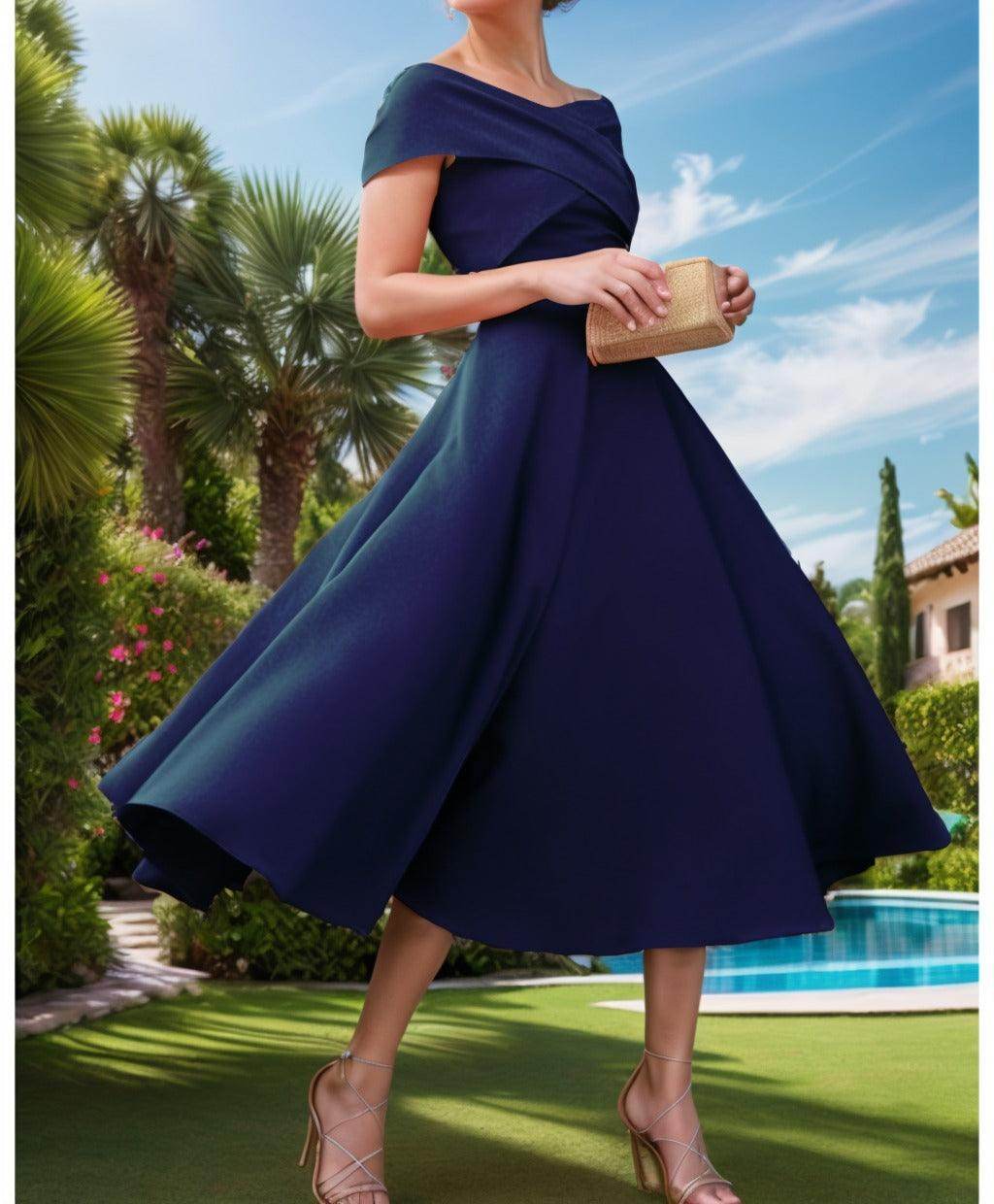 A-Line Tea Length Satin Prom Dress CS0455