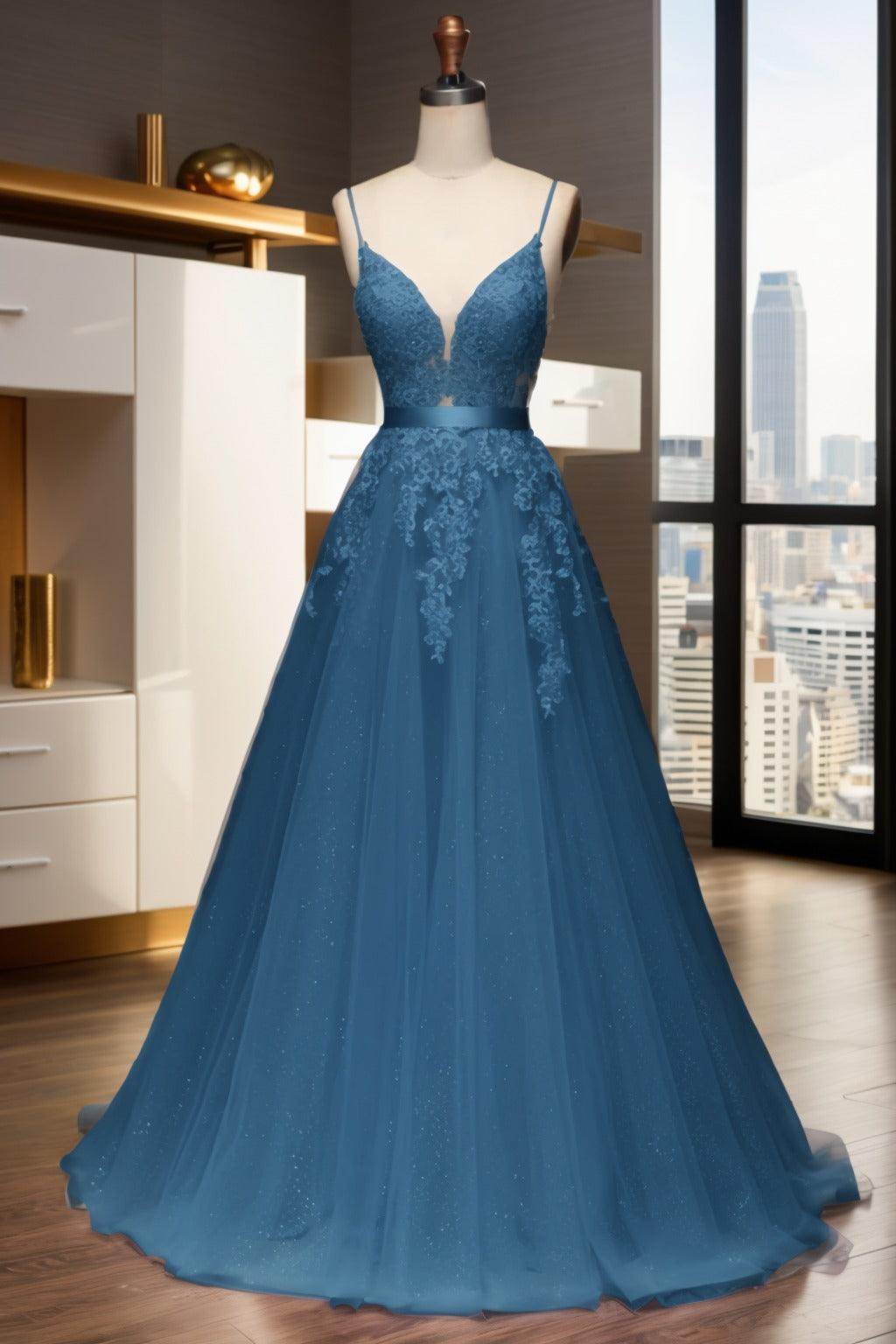 A-Line Sweep-Brush Train Tulle Prom Dress CS0464